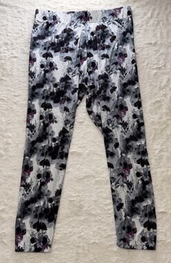 Just Be Womens XL Purple Gray Abstract Floral Watercolor High Rise Leggings